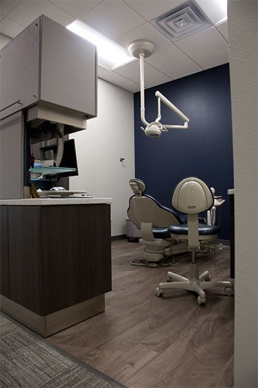 Hallway looking into dental exam room